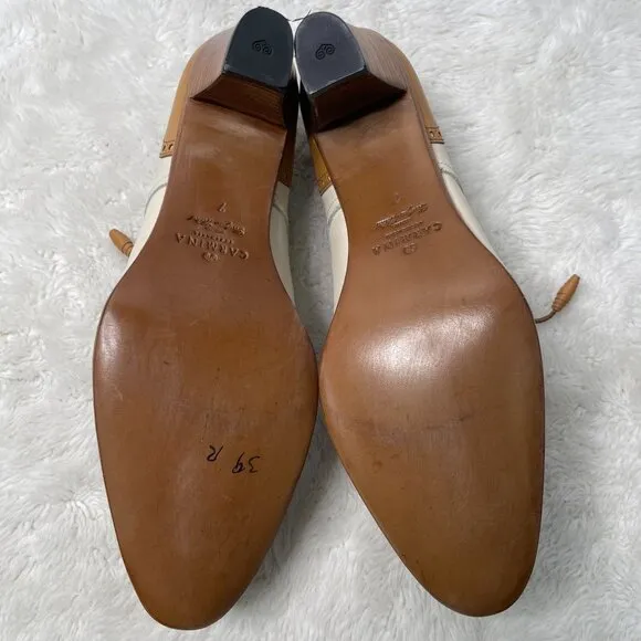 Carmina #1835 Women's Tan White Derby Madison Lace Up Pump Heel Shoes Size 7