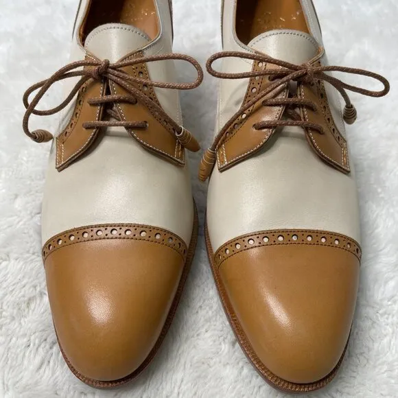 Carmina #1835 Women's Tan White Derby Madison Lace Up Pump Heel Shoes Size 7