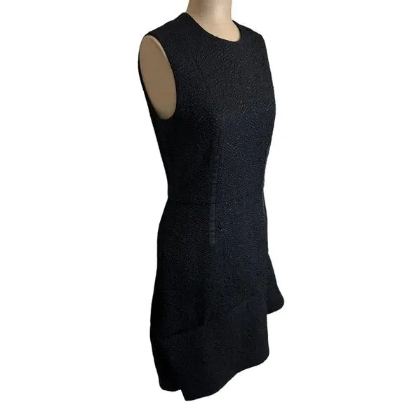 Carven $348 Black Asymmetrical Textured Sleeveless Ruffle Hem Mini Dress 6 (38)