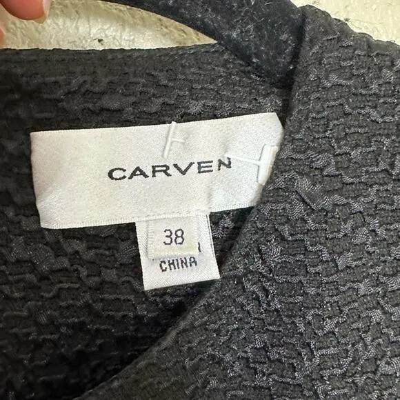 Carven $348 Black Asymmetrical Textured Sleeveless Ruffle Hem Mini Dress 6 (38)