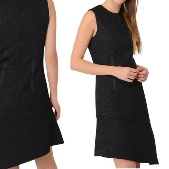 Carven $348 Black Asymmetrical Textured Sleeveless Ruffle Hem Mini Dress 6 (38)
