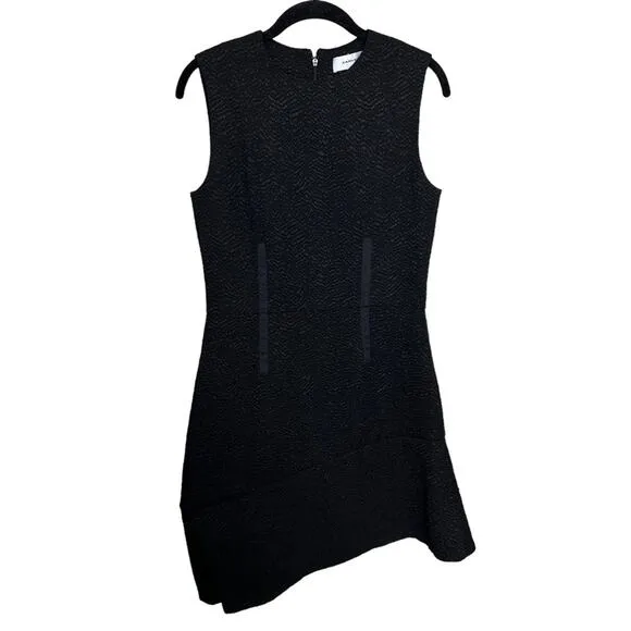 Carven $348 Black Asymmetrical Textured Sleeveless Ruffle Hem Mini Dress 6 (38)