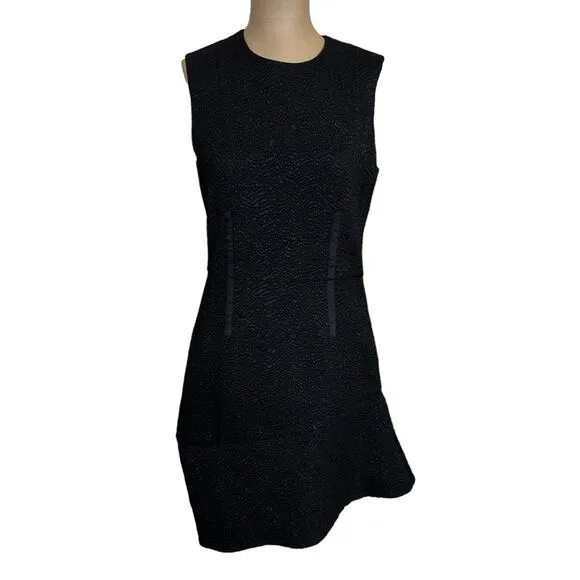 Carven $348 Black Asymmetrical Textured Sleeveless Ruffle Hem Mini Dress 6 (38)
