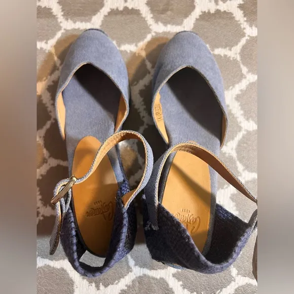 Castaner Blue Denim Espadrille Wedge Shoes made in Spain summer business casual