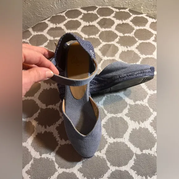 Castaner Blue Denim Espadrille Wedge Shoes made in Spain summer business casual