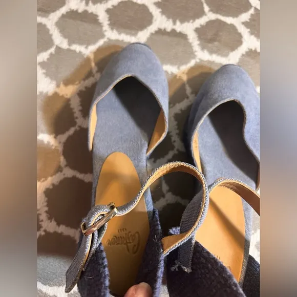 Castaner Blue Denim Espadrille Wedge Shoes made in Spain summer business casual