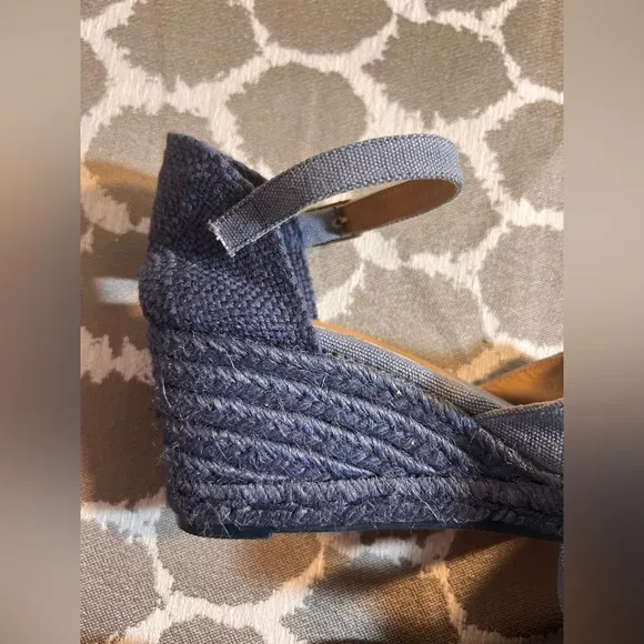Castaner Blue Denim Espadrille Wedge Shoes made in Spain summer business casual