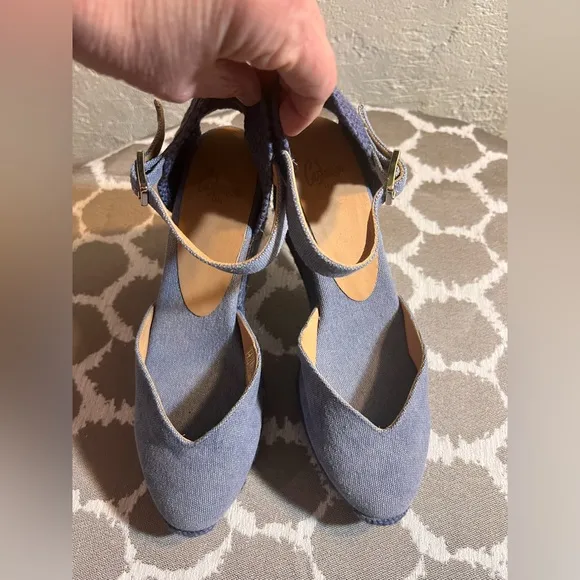 Castaner Blue Denim Espadrille Wedge Shoes made in Spain summer business casual