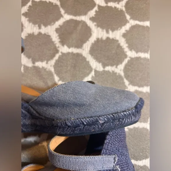 Castaner Blue Denim Espadrille Wedge Shoes made in Spain summer business casual