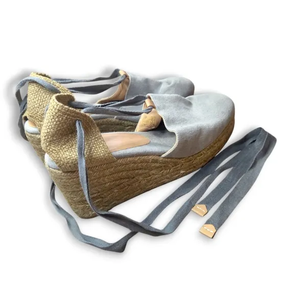 Castaner Campesina Tan and Gray Espadrille Wedge Shoes Size EU 40