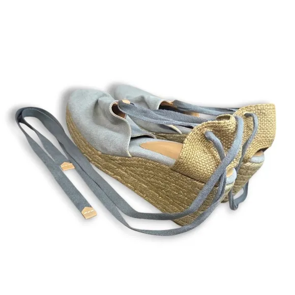 Castaner Campesina Tan and Gray Espadrille Wedge Shoes Size EU 40