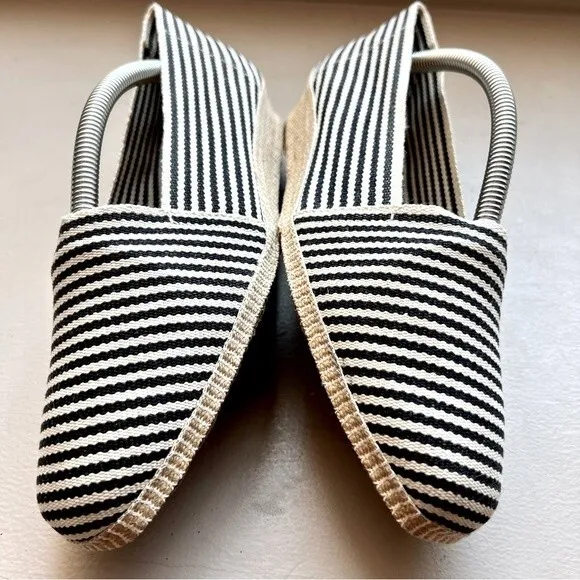 Castaner Cream &amp; Black Striped Espadrille Wedge Slip On Shoes Size 9 fits like 8