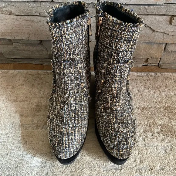Castaner Tweed Quiaca Platform Wedge Ankle Boots Booties Textured Velvet: 39