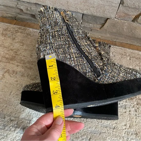 Castaner Tweed Quiaca Platform Wedge Ankle Boots Booties Textured Velvet: 39