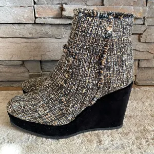 Castaner Tweed Quiaca Platform Wedge Ankle Boots Booties Textured Velvet: 39