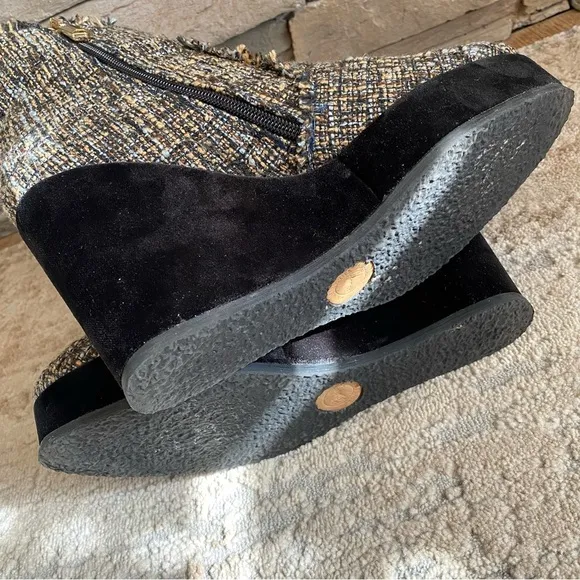 Castaner Tweed Quiaca Platform Wedge Ankle Boots Booties Textured Velvet: 39