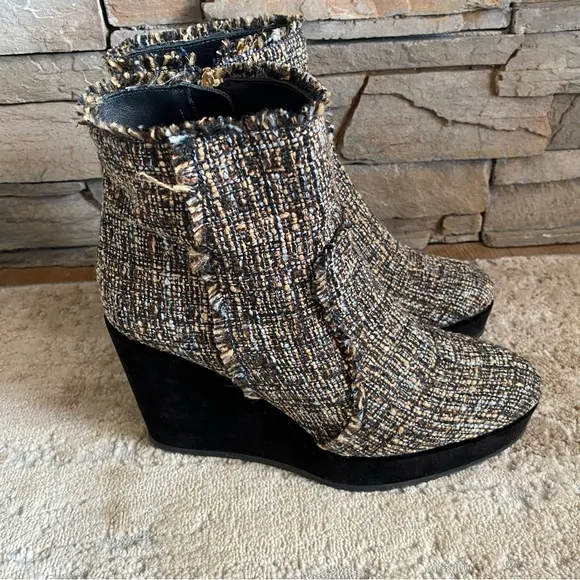 Castaner Tweed Quiaca Platform Wedge Ankle Boots Booties Textured Velvet: 39