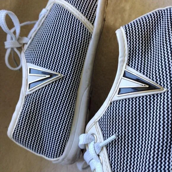 Casual Boat Shoes Sneaker Men's Sz 7 Canvas Flat White Black Lace up White Blue
