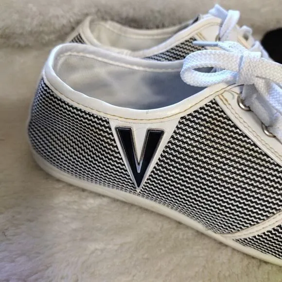 Casual Boat Shoes Sneaker Men's Sz 7 Canvas Flat White Black Lace up White Blue
