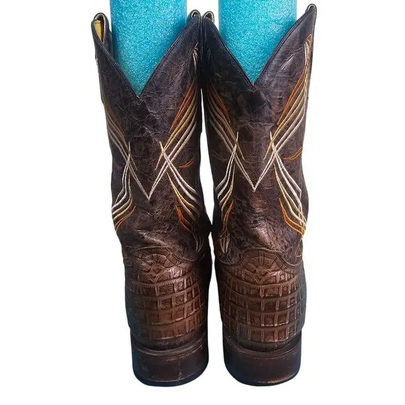 Cavenders Mens Brown Caiman Embossed Cowboy Boots Sz 11D Leather Square Toe