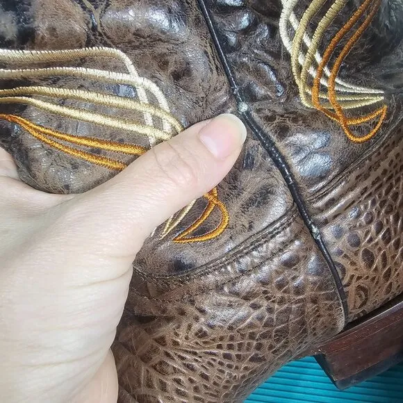 Cavenders Mens Brown Caiman Embossed Cowboy Boots Sz 11D Leather Square Toe