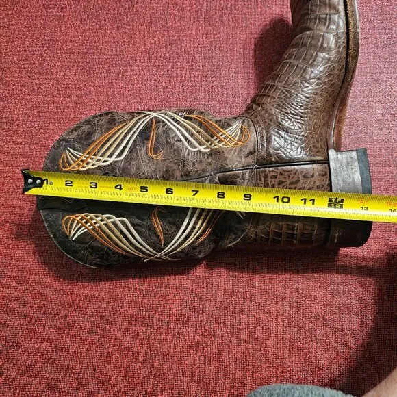 Cavenders Mens Brown Caiman Embossed Cowboy Boots Sz 11D Leather Square Toe