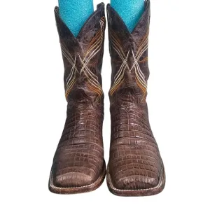 Cavenders Mens Brown Caiman Embossed Cowboy Boots Sz 11D Leather Square Toe