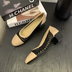 cc 25 ballet flat 50mm beige black raffia 288817