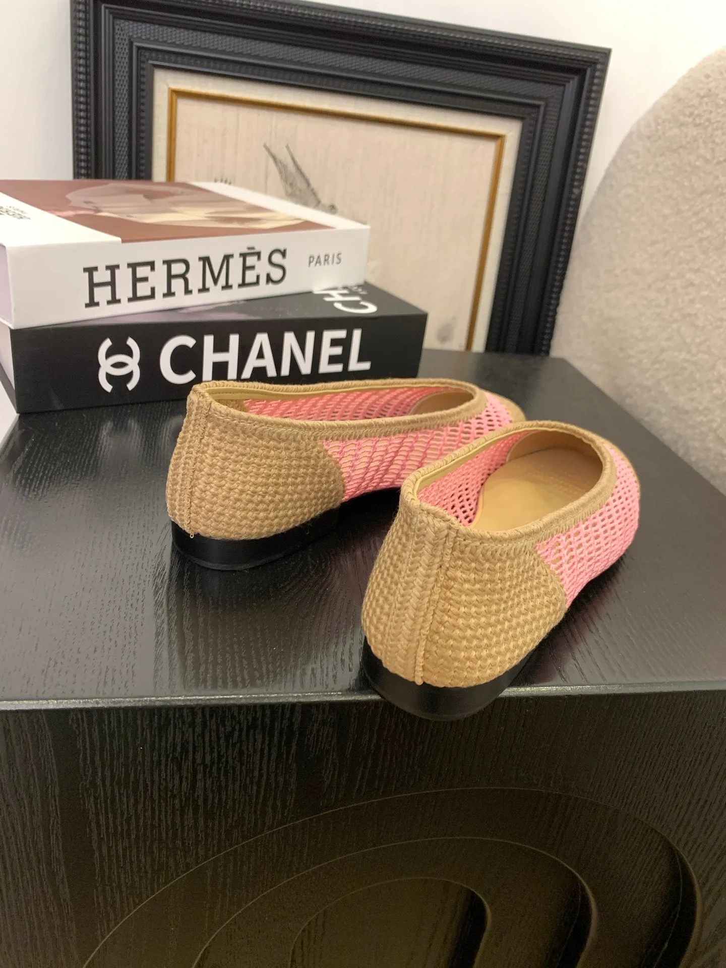 CC 25 Ballet Flat Beige Pink Raffia 277569