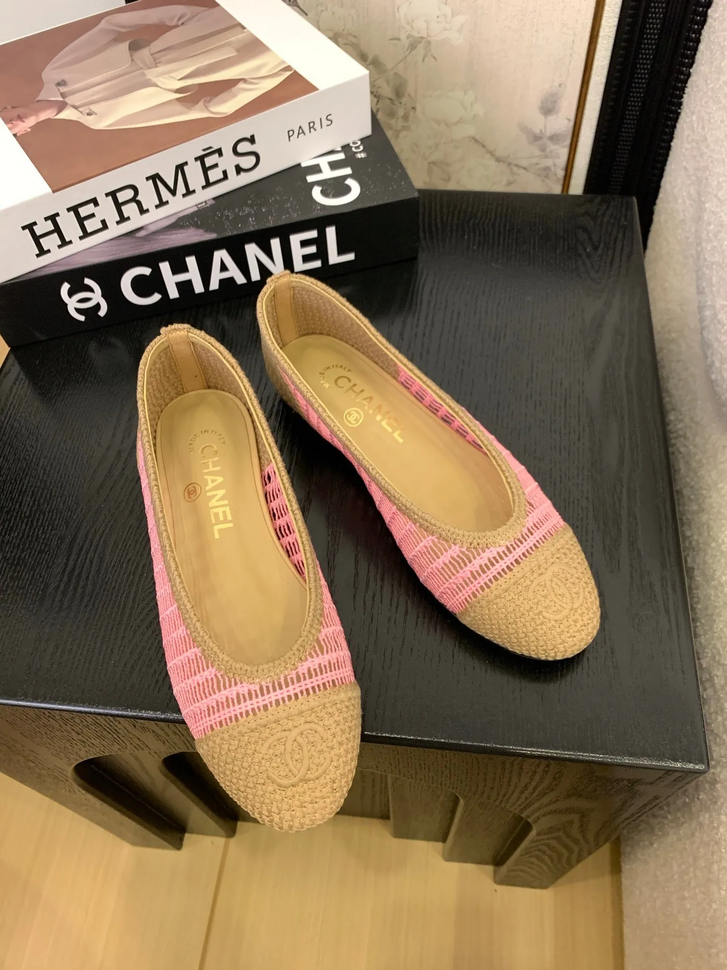 CC 25 Ballet Flat Beige Pink Raffia 277569