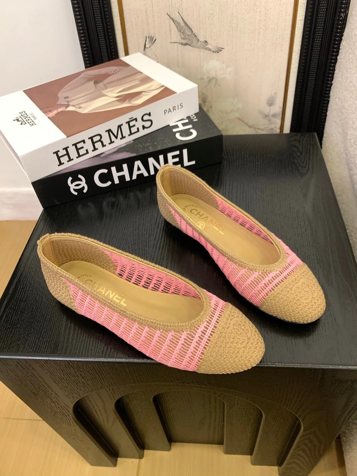 CC 25 Ballet Flat Beige Pink Raffia 277569