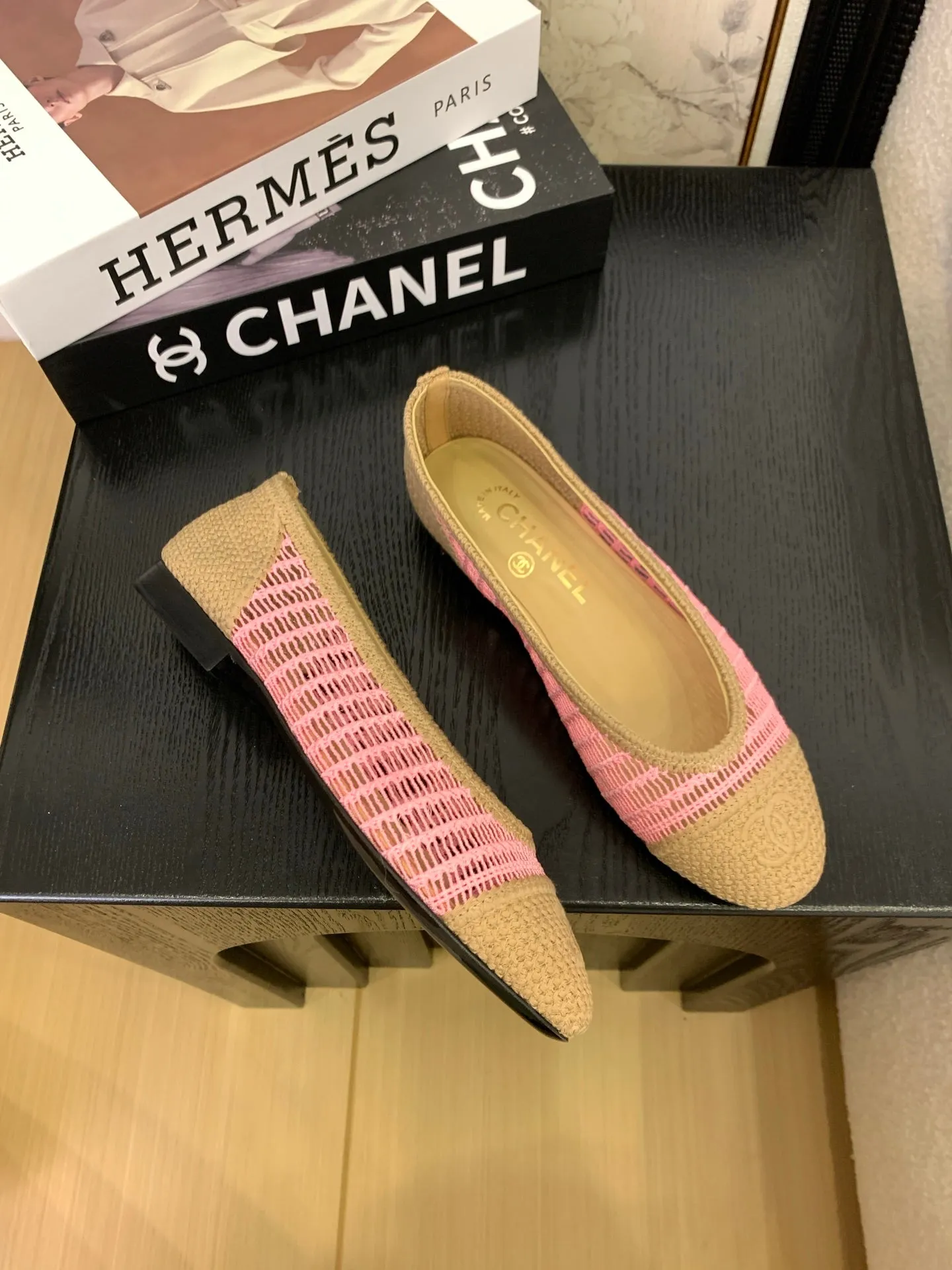 CC 25 Ballet Flat Beige Pink Raffia 277569