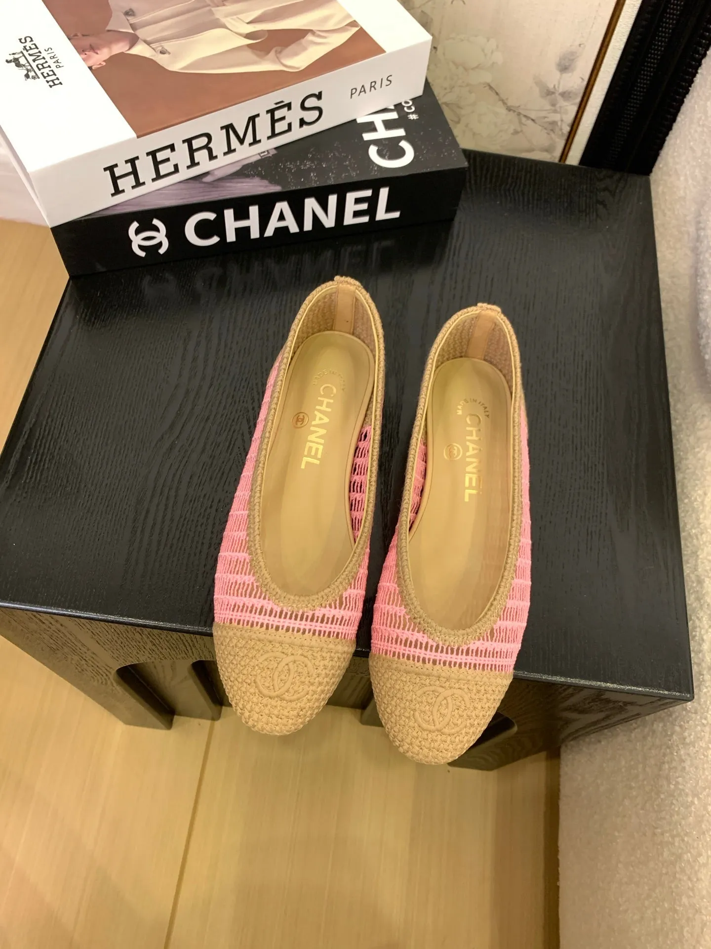 CC 25 Ballet Flat Beige Pink Raffia 277569