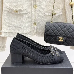 CC 25P Hollow Double C Ballet Flats 50mm Black Raffia 265639