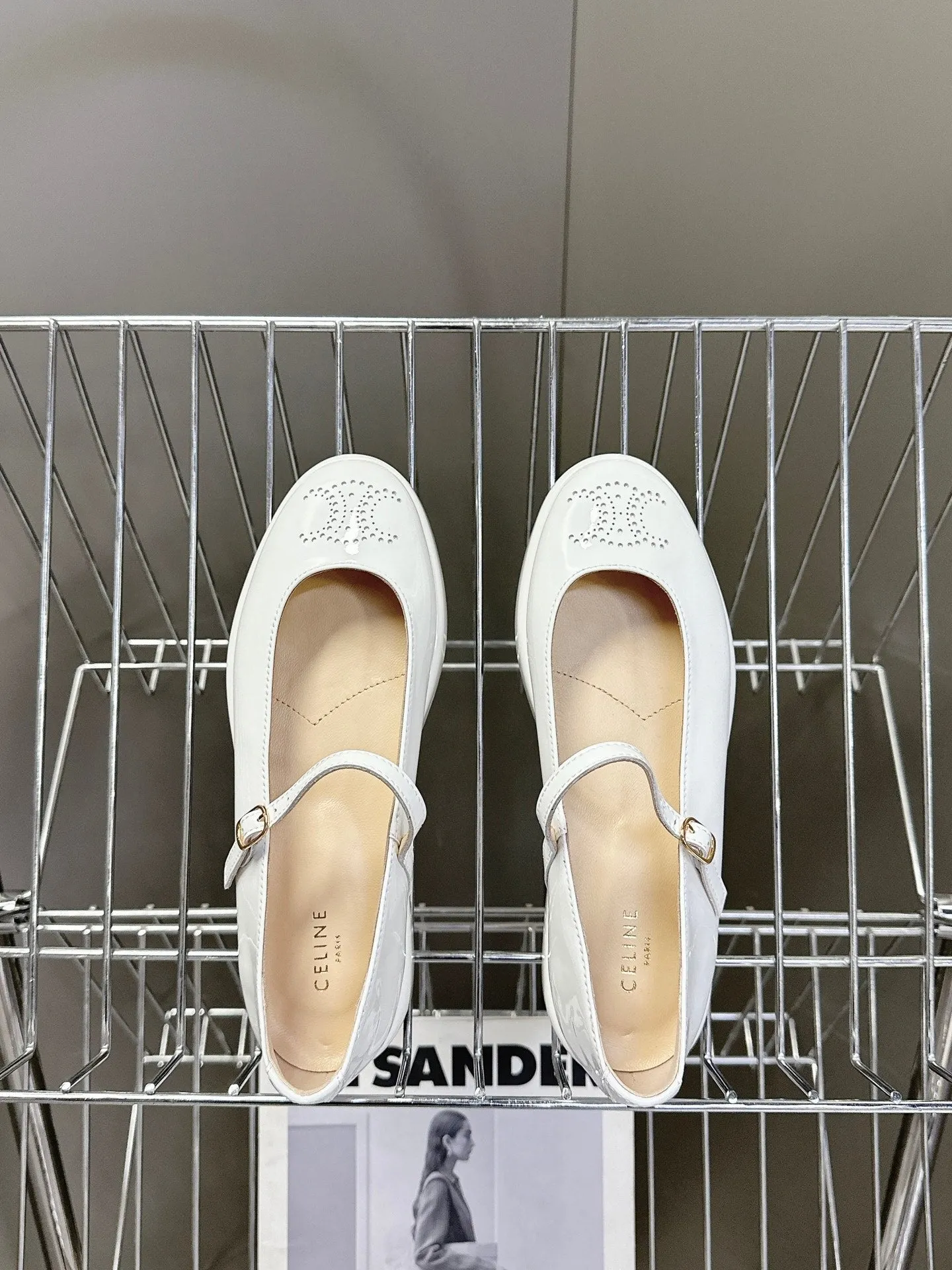 CELINE Ballet Flats White Patent Leather 285930