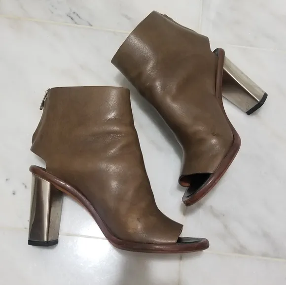 Celine Peeptoe Booties Leather Silver Heel 37.5