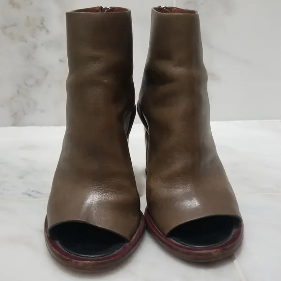 Celine Peeptoe Booties Leather Silver Heel 37.5
