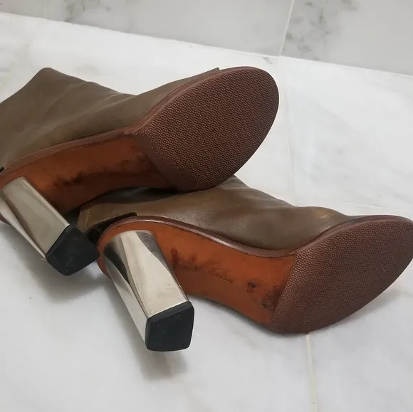 Celine Peeptoe Booties Leather Silver Heel 37.5