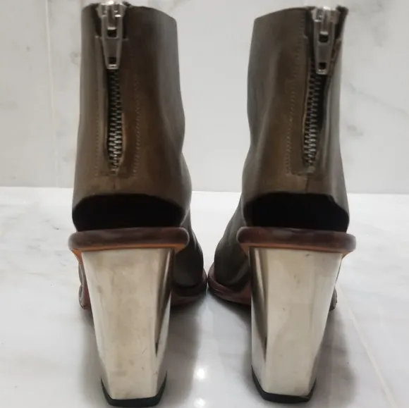 Celine Peeptoe Booties Leather Silver Heel 37.5