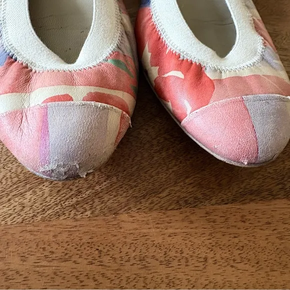 CHANEL Pink and White Flats with Elastic Trim