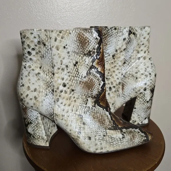 Charles David Virgie Snake Print Heeled Ankle Boots