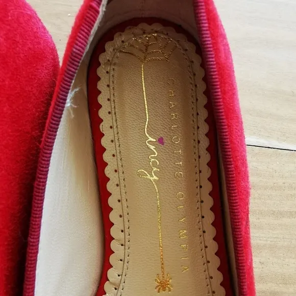 Charlotte Olympia Girls Red Pony Hair Leather Ballet Flats Leopard US11