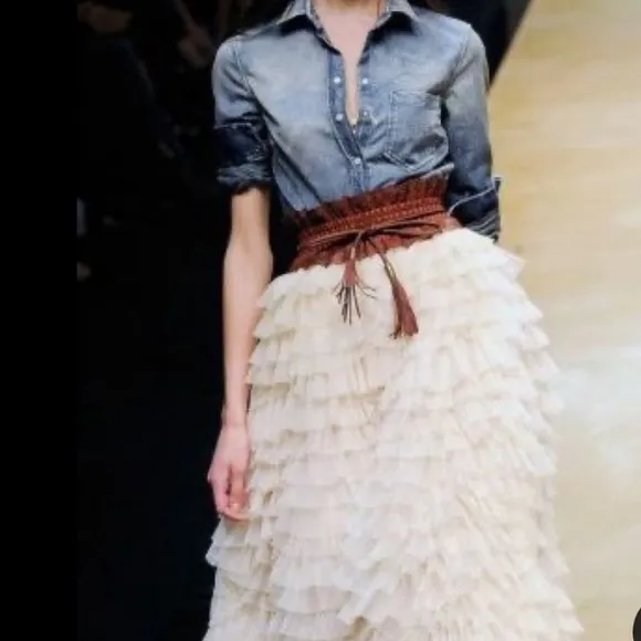 CHICWISH Swan Cloud Cream Tulle Ruffle Tiered Maxi Skirt