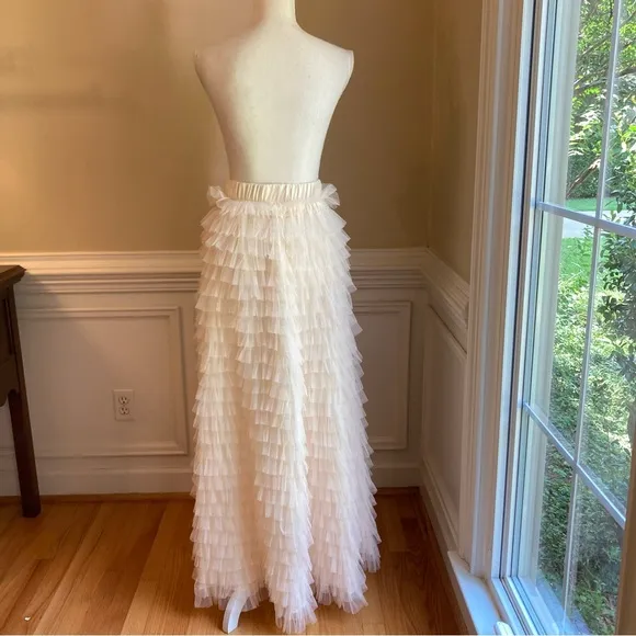 CHICWISH Swan Cloud Cream Tulle Ruffle Tiered Maxi Skirt