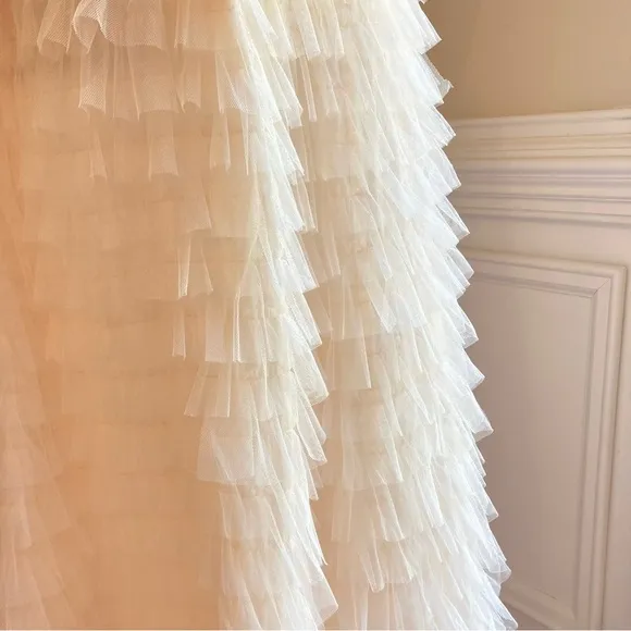 CHICWISH Swan Cloud Cream Tulle Ruffle Tiered Maxi Skirt