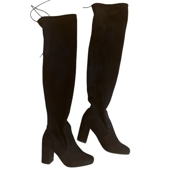 Chinese Laundry Kiara Black Suedette Over the Knee Heeled Boots