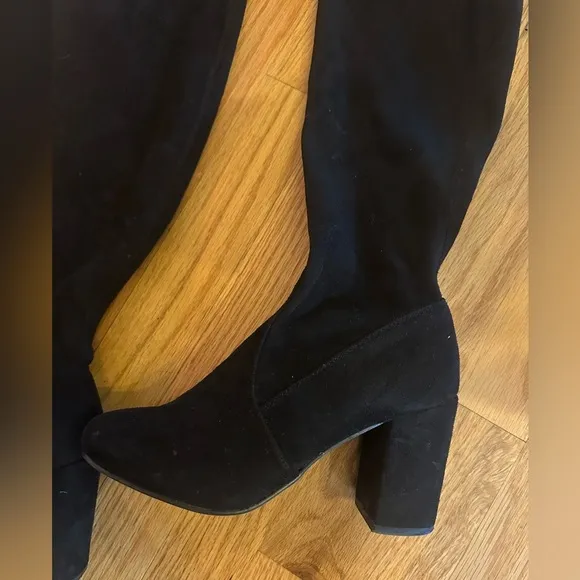 Chinese Laundry Kiara Black Suedette Over the Knee Heeled Boots