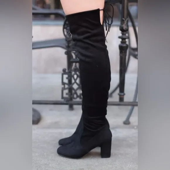 Chinese Laundry Kiara Black Suedette Over the Knee Heeled Boots
