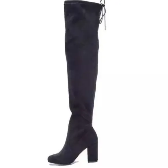Chinese Laundry Kiara Black Suedette Over the Knee Heeled Boots