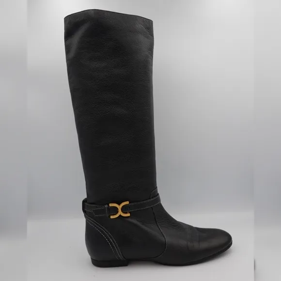 CHLOÉ Black Leather Tall Boots with Flat Heel, size 38